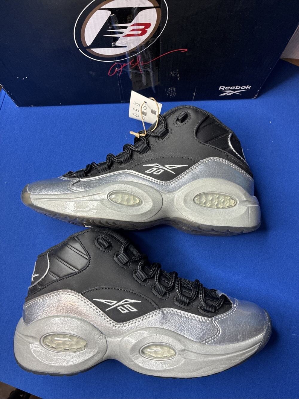 Reebok Question Mid Motorsports Silver Black GX7925 Men's Size 6 New With Box